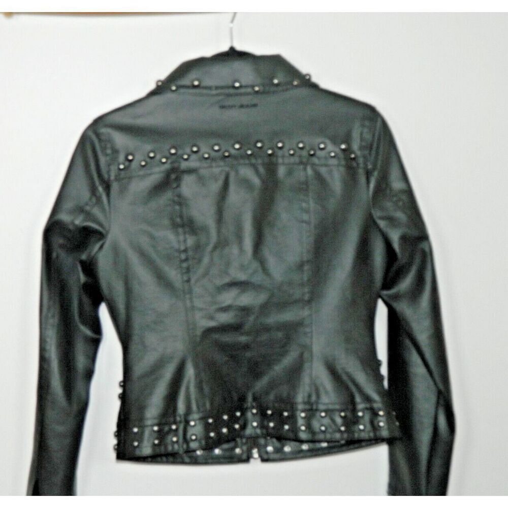 DKNY Jacket‎ Size Smalll Black Faux-Leather  Studded Moto Quilted Lining - Picture 2 of 11